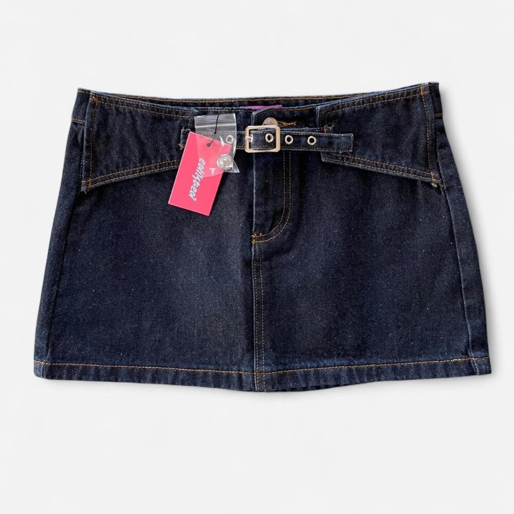 NWT Edikted Keira Buckled Denim Mini Skirt - size XS